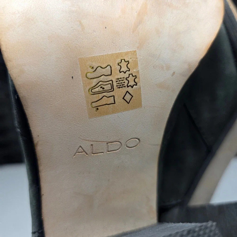 Aldo Womens Black Leather Open Heel Ankle Boots Size 8.5 Zip Block Heel Booties